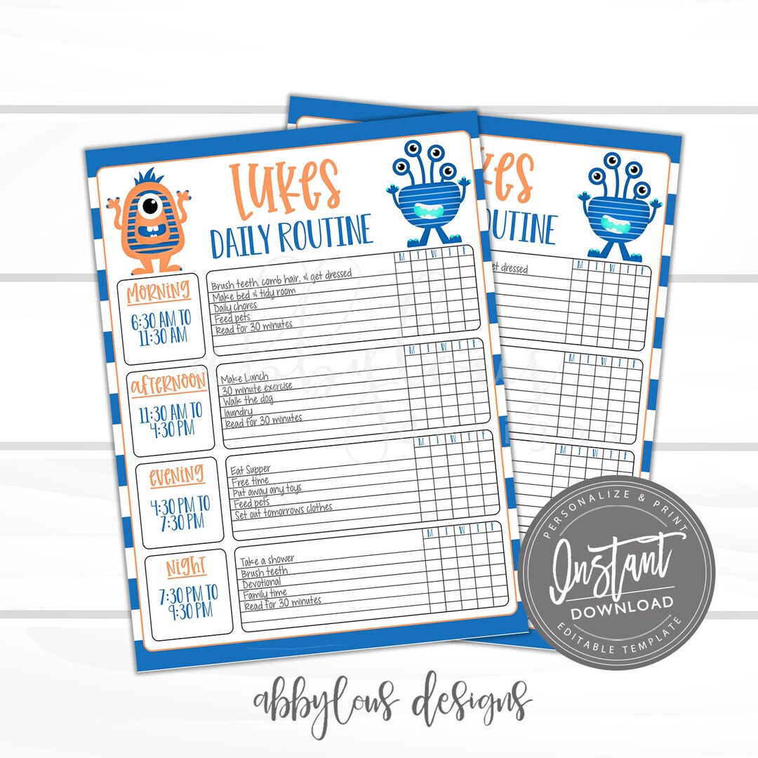 EDITABLE Daily Routine Schedule Printable, Daily Schedule, Daily ...