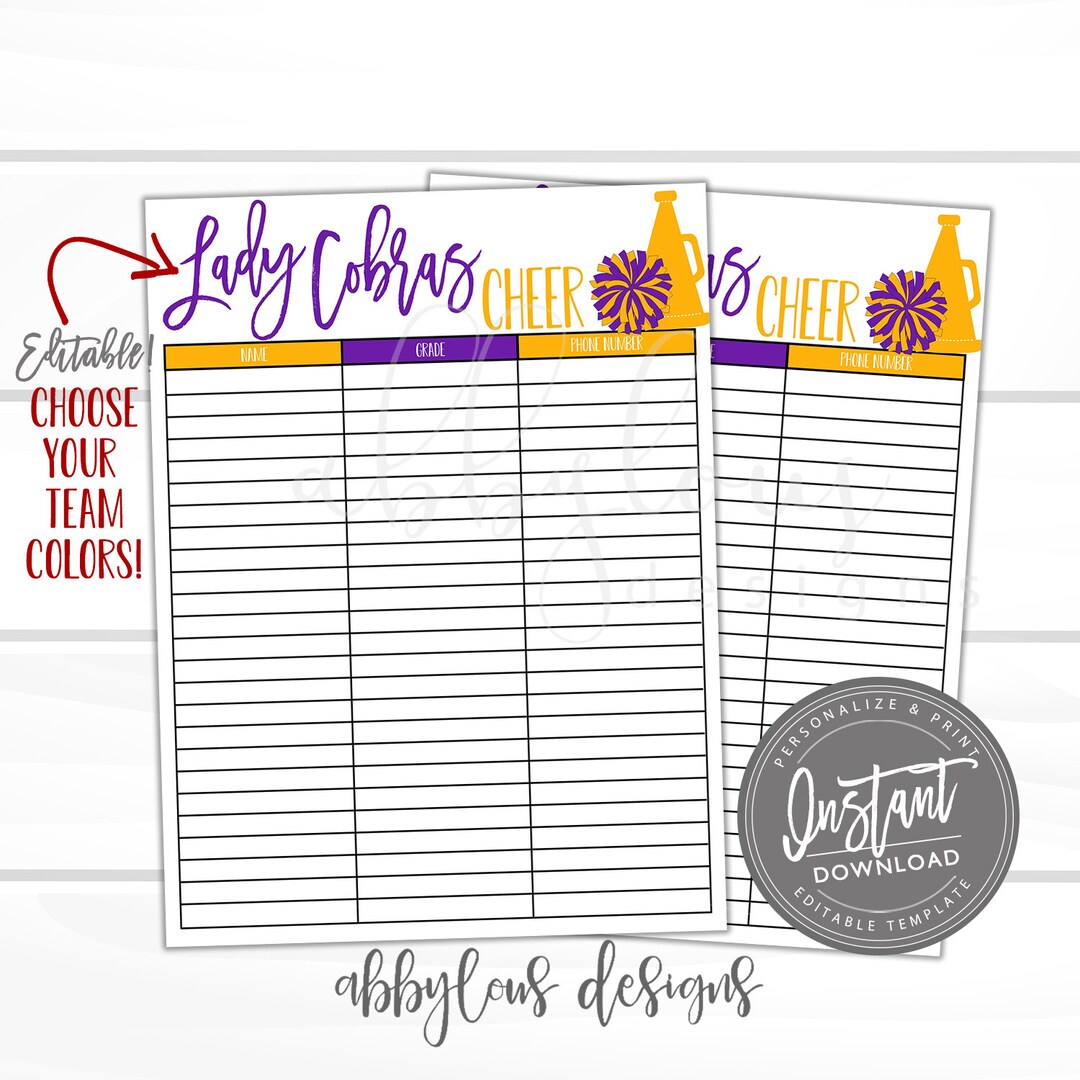 Cheer Sheets EDITABLE Cheer/dance Sign up Sheet Printable, Sign up Sheet, Editable ...
