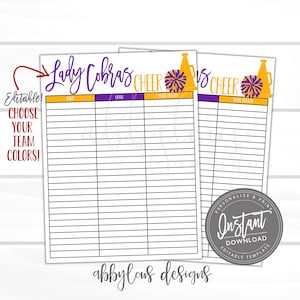 EDITABLE Cheer/Dance Sign Up Sheet Printable, Sign up Sheet, Editable Cheer Sheet, Editable Dance Sheet, Editable File, Digital Template,