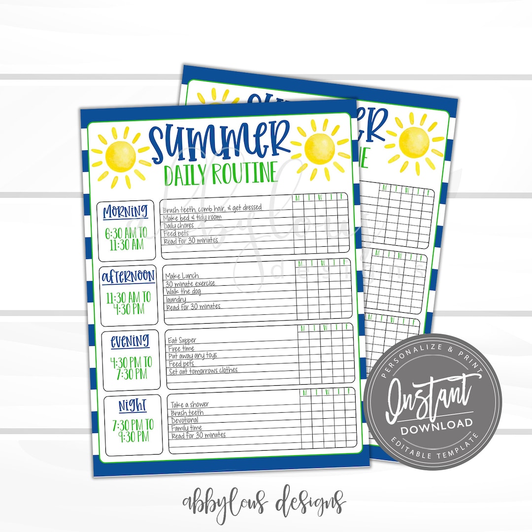 EDITABLE Daily Routine Schedule Printable, Daily Schedule, Daily ...