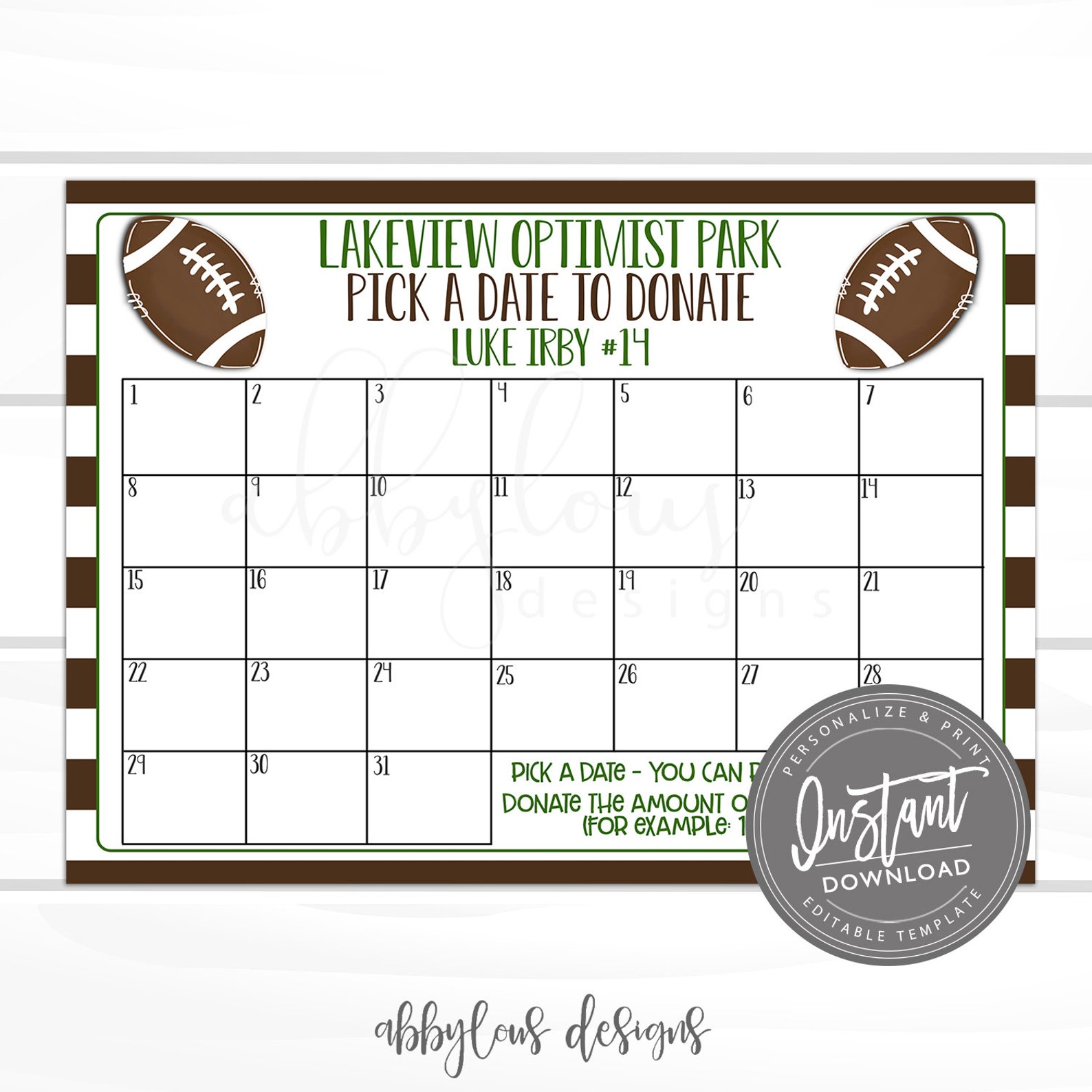 EDITABLE Football Pick a Date to Donate Printable Football Etsy