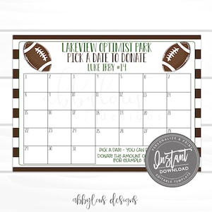 EDITABLE Football Pick a Date to Donate Printable, Football Fundraiser, Fundraiser, Editable Calendar, Editable File, Digital Template,