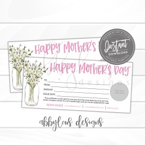 Certificado de regalo editable del Día de la Madre, Cupón de regalo del Día de la Madre, Plantilla de certificado de regalo imprimible, Cupón editable, Acceso instantáneo