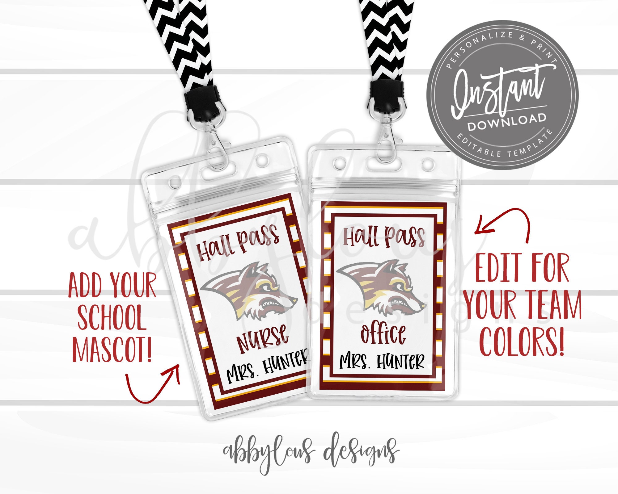 EDITABLE School Hall Pass Tags Printable Hall Pass Tags Etsy