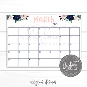 EDITABLE March Calendar, Printable Desk Calendar, Editable Daily ...