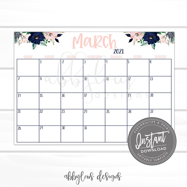 EDITABLE March Calendar Printable Desk Calendar Editable - Etsy