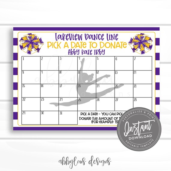 Editable Dancer Calendar Fundraiser Template Pick a Date to 