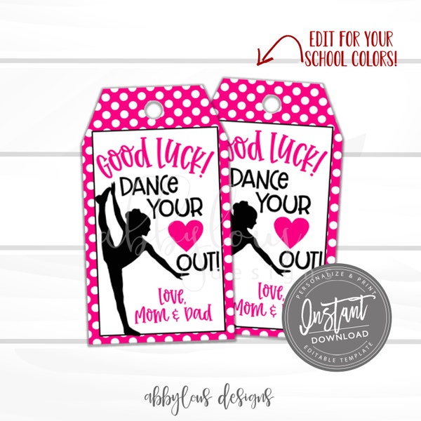 EDITABLE Dance Good Luck Tags, Printable Dance Team Favor Tags, Personalized Gift Tag, Personalized Good Luck Tag, INSTANT ACCESS