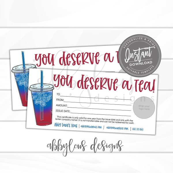 Editable Gift Certificate,  Editable Loaded Tea Gift Voucher, Printable Tea Gift Certificate Template, Editable Voucher, Instant Access