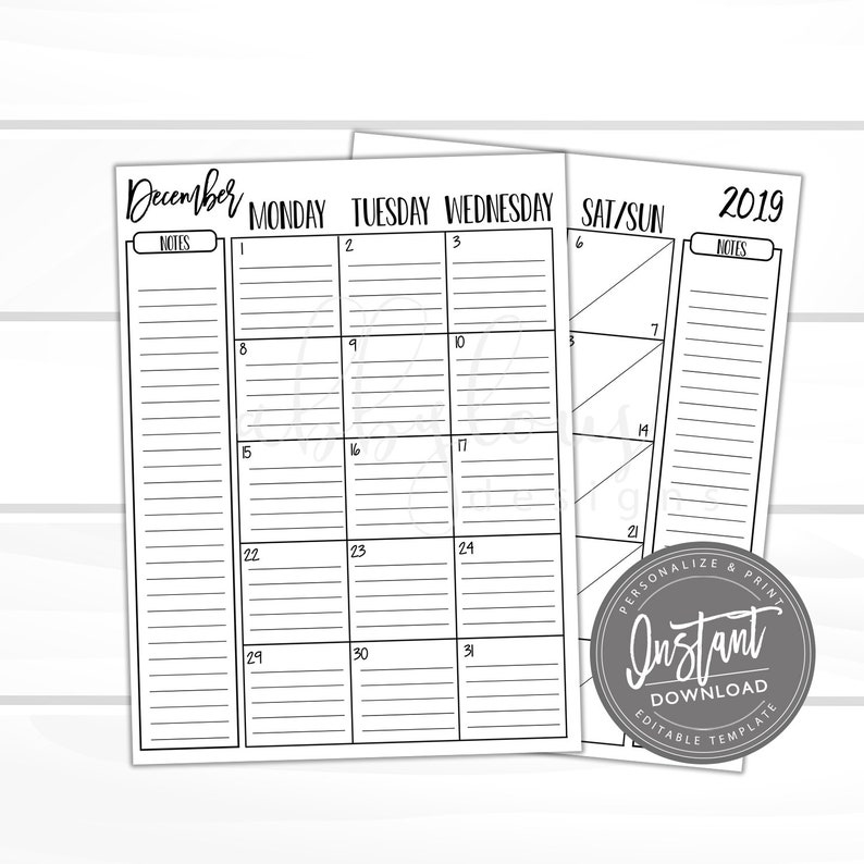 EDITABLE Calendar Printable Two Page Calendar Planner Etsy