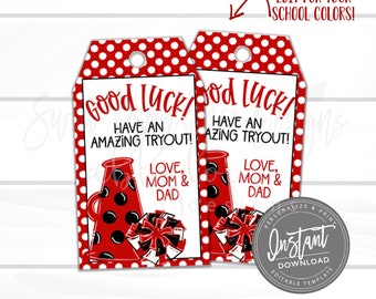 EDITABLE Cheer Good Luck Tags, Printable Cheer Team Favor Tags, Personalized Gift Tag, Personalized Good Luck Tag, INSTANT ACCESS