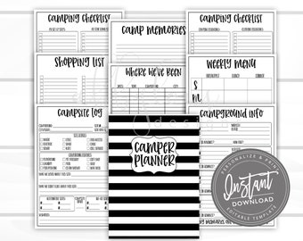 EDITIERBARER Camper Planner druckbar, RV Planer, Camping Checklisten, Vollzeit/Saison Camping, bearbeitbare Datei, digitale Vorlage, Letter Größe