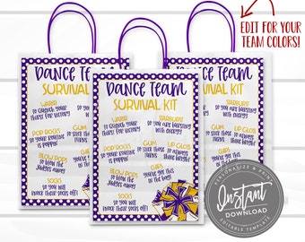 EDITABLE Dance Survival Kit Printable, Gift Bag Printable, Printable Dance Flyer, Team Gift Idea, Personalized Dance Flyer, INSTANT ACCESS