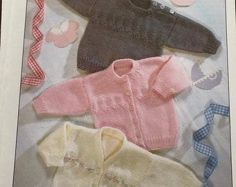 Teddy 7120 knitting pattern for cardigan and bonnet in dk yarn 3 sizes