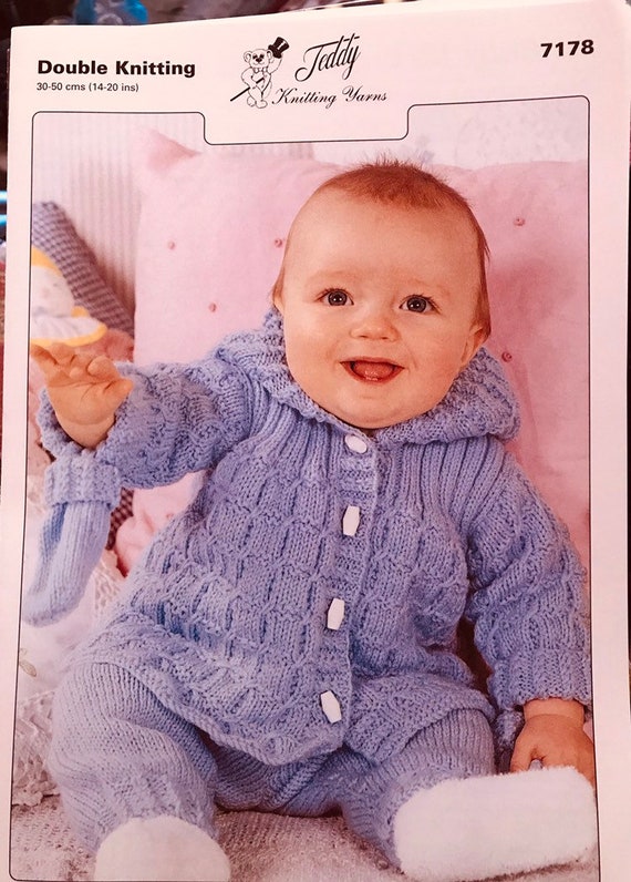 Teddy 7120 knitting pattern for cardigan and bonnet in dk yarn 3 sizes