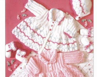 Baby, knitting - pattern - Teddy 7188 - baby coat - bonnet - bootees - mittens - knitting pattern, pram set