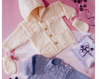 Knitting pattern for baby and toddler - Teddy 7197 DK - child - hooded cardigan - jumper - mittens - knitting pattern