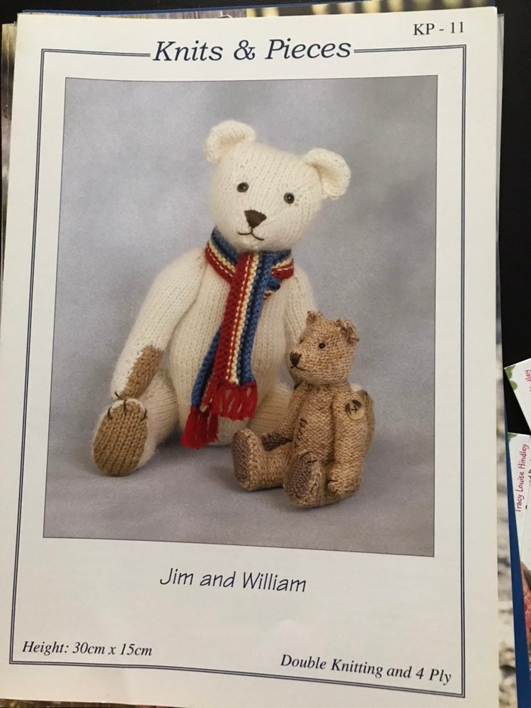 Knitting Pattern, KP11 Knits and Pieces Jim and William Bear Pattern ...