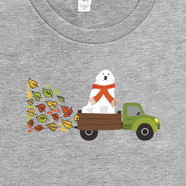 fall leaves Great Pyrenees shirt, dog gifts for dog mom, funny dog tshirt for women, vintage truck graphic dog tee for her, cute fall tee