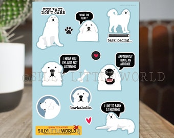 Great Pyrenees sticker set, Dog sticker sheet, funny dog sticker set, pet stickers, 8.25x10.75 inch sheet, funny dog gifts