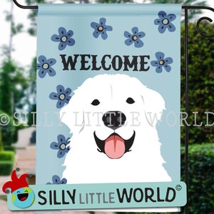 summer florals garden flag, welcome Great Pyrenees flag, dog yard flag, dog garden flag, entry flag, funny garden flag for front of house