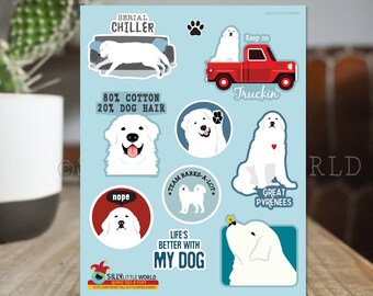 Great Pyrenees sticker set, Dog sticker sheet, pyrenees sticker set, pet stickers, 8.25x10.75 inch sheet, funny dog gifts