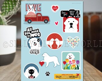 Great Pyrenees sticker set, Dog sticker sheet, pyrenees sticker set, pet stickers, 8.25x10.75 inch sheet, funny dog stickers