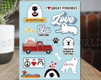 Great Pyrenees sticker set, Dog sticker sheet, pyrenees sticker set, pet stickers, 8.25x10.75 inch sheet, funny dog stickers