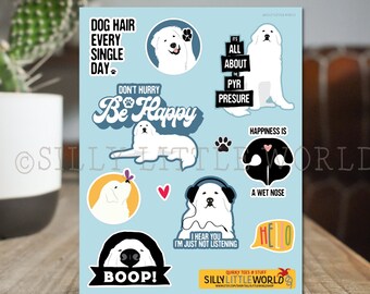 Great Pyrenees sticker set, Dog sticker sheet, pyrenees sticker set, pet stickers, 8.25x10.75 inch sheet, funny dog stickers