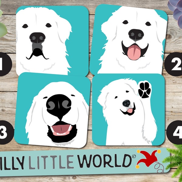 Great Pyrenees coaster set, dog lover gift, dog mom, dog dad gift, dog coaster set, adorable dog set, assorted coasters