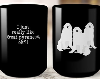 Great Pyrenees mug, Black ceramic mug, funny dog mug, coffee cup, dog lover gift, 15oz mug, coffee lover