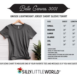 May include: A unisex short-sleeved t-shirt made of lightweight jersey fabric. The t-shirt is available in sizes small to 3XL. The size chart shows the chest and length measurements in inches for each size. The t-shirt is made in the USA.