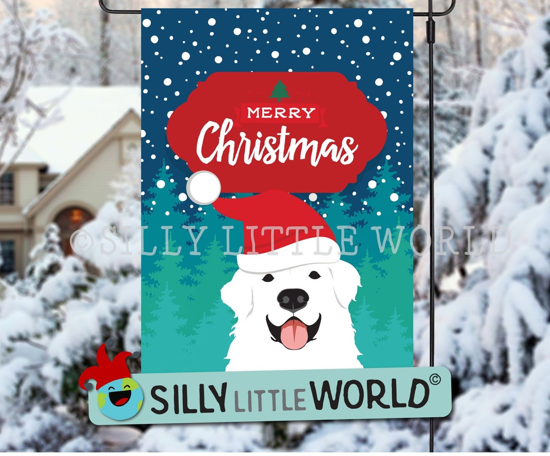 Santa Dog Great Pyrenees Flag, Dog Yard Flag, Dog Breed Garden Flag