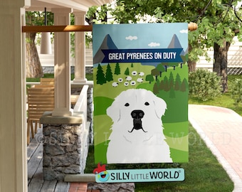 Great Pyrenees Yard Flag, 'On Duty', Funny Garden Decoration, Welcome Dog Sign, Spring House Flag, Porch Decor