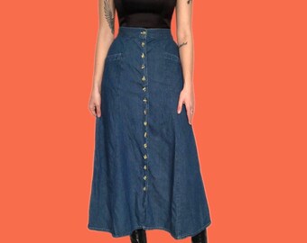 Vintage 90/'s Denim Faded Denim A Line Skirt UK 12