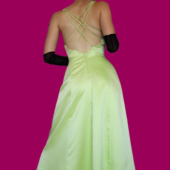 Lime green a-line evening prom dress & shawl UK 10/US 6/EU 38