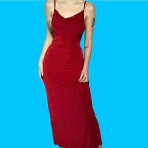 Vintage Ann Summers red stretch slip evening dress UK 10-12