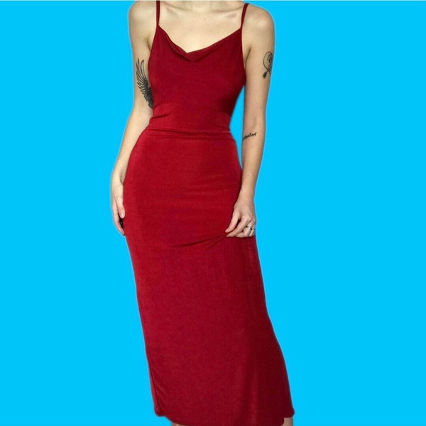 Vintage Ann Summers red stretch slip evening dress UK 10-12