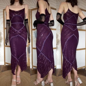 Purple Monsoon 100% Silk Bead/sequin Evening Dress Uk 10-12 - Etsy