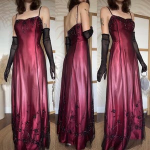Goth Vintage 90s Prom Grunge Prom Dress Vintage Tall Ombr Satin Beaded Prom Dress Uk 14/ Goth Vintage 90s Prom Grunge Prom Dress Vintage Tall Ombr Satin Beaded Prom Dress Uk 14/