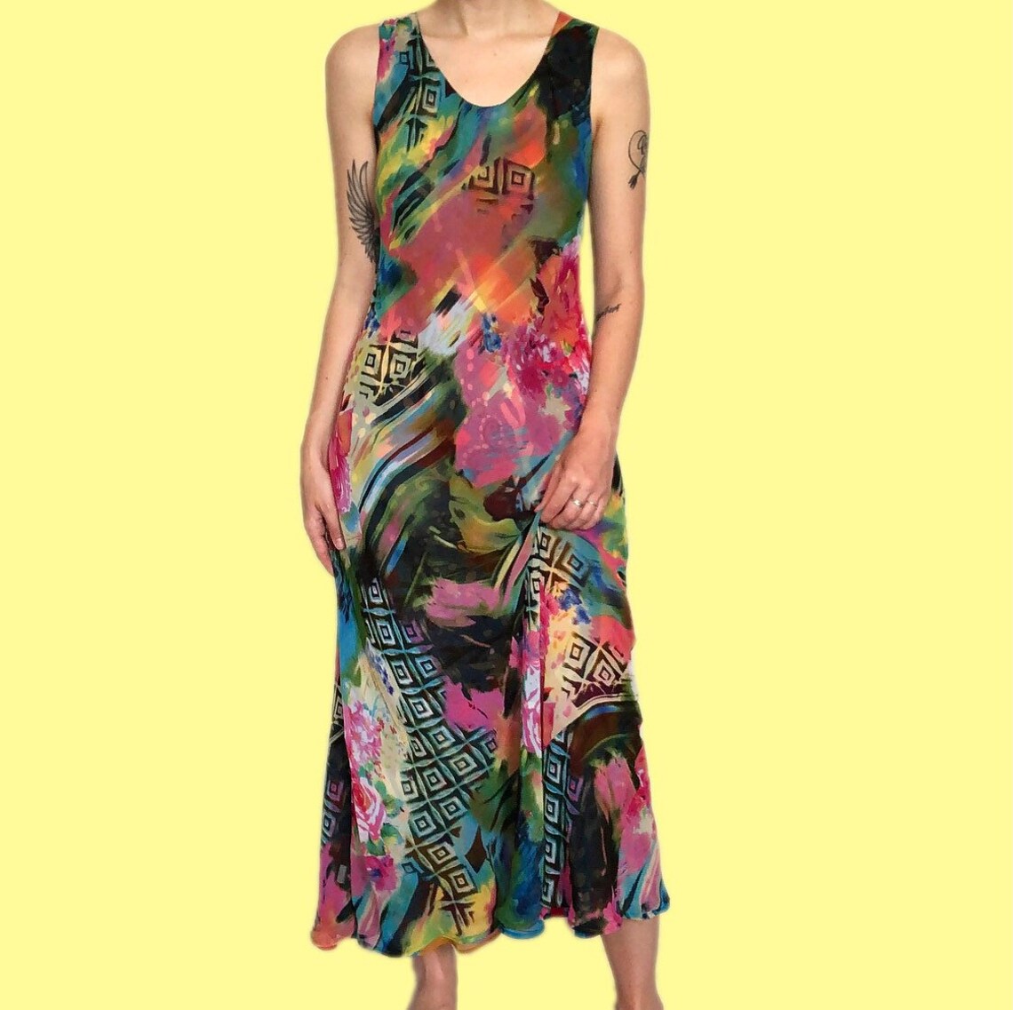 Stunning vintage REVERSIBLE funky print midi dress with Etsy