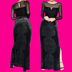 Black Velvet Vintage Wallis Long Sleeve Evening Dress UK 14 - Etsy