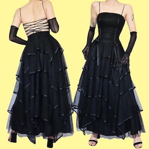 Vintage black Blondie Nites layered tulle evening gown prom dress uk 8/us 4/eu 36