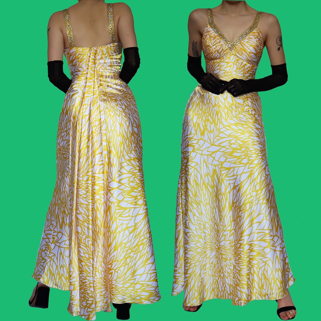Yellow Polyester Partywear Solid Dresses