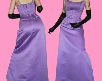 Hilary Morgan vintage purple corset style evening gown prom dress UK 10-12