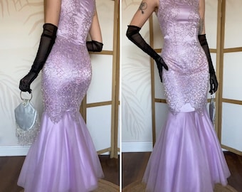 Lilac Goya Designer Vintage Fischschwanz Abendkleid Ballkleid UK 10