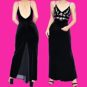 Elegant Black Velvet Low Back Stretch Evening Prom Dress | UK 14/US 10/EU 42 | Stylish Formal Attire