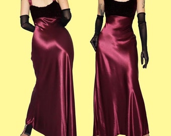 Silky red vintage 90s slip evening dress UK 14