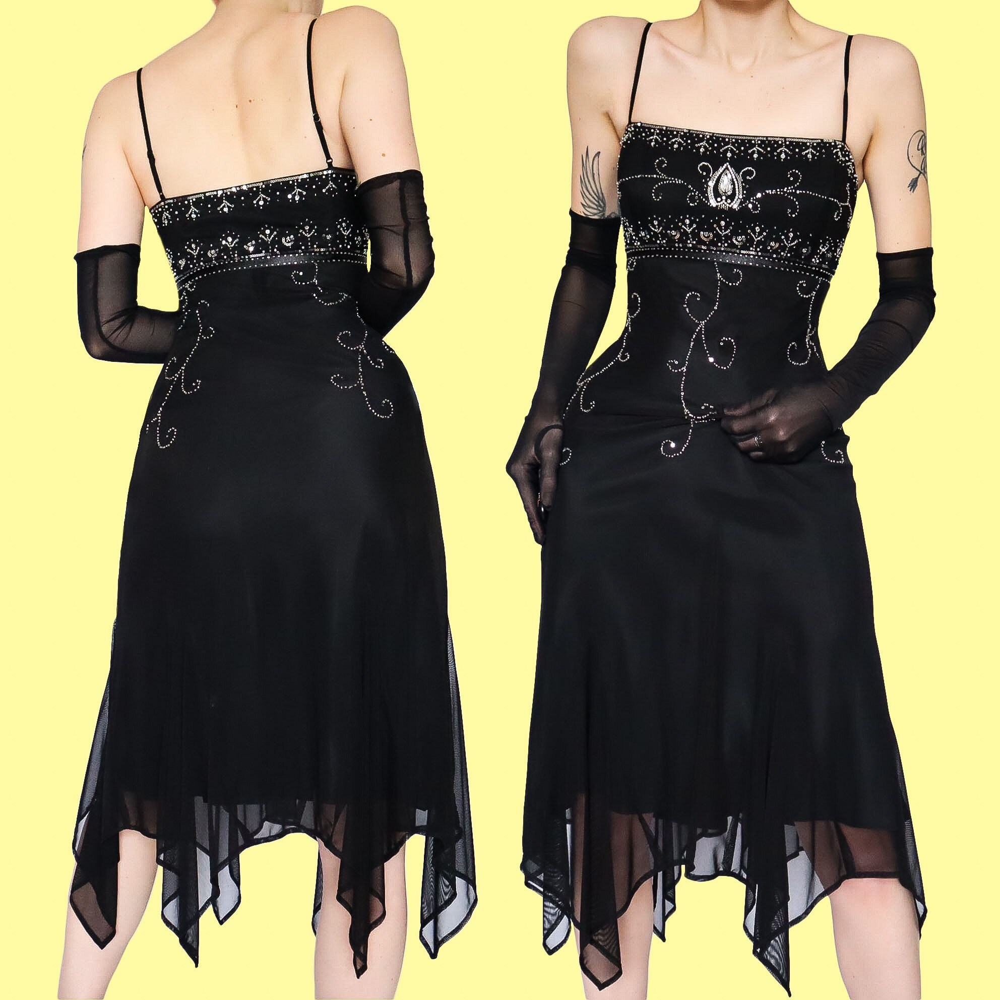 Robe De Soirée Oleg Cassini Noire à Cravate Marron Avec Perles - Taille 8 - Soie Et Rayonne - Occasion Très Bon état