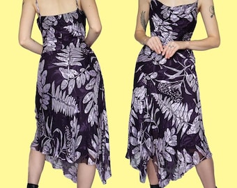 Purple silk blend slip midi evening dress UK 12